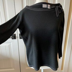 Black Sweater with Ornate Trim and Bow Tie, Size S
